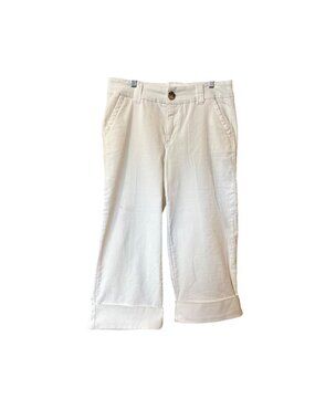 Maurices Womens White Cropped Pants Size 12 Cotton Blend Roll Cuff